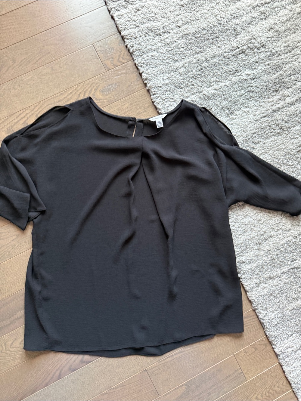 Women's Black Blouse - Elegant Short Sleeve Top with cold shoulder